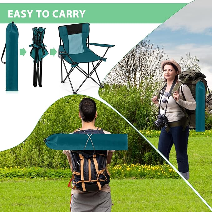 Shellwei 2 PCS Folding Camping Chair with Cupholder and Carry Bag Regular Size Colorful Breathable Portable Lightweight Lawn Chair with Side Pocket for Fishing Hiking Beach Outdoor Activity