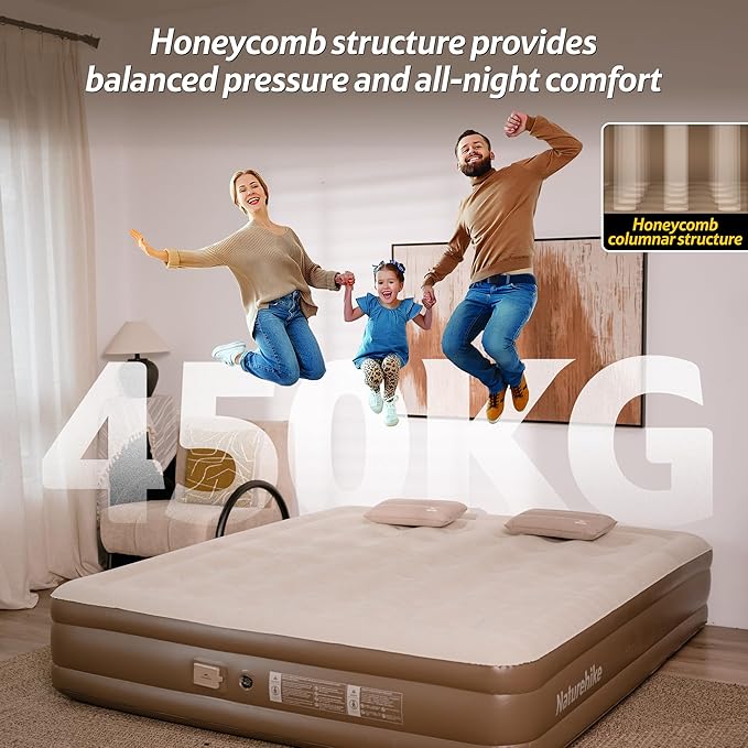 Naturehike Air Mattress Compact King with Built in Pump, 15" Raise Blow Up Luxury Mattress, 992 lbs Max Support, Fast 2Mins Portable Colchone Inflable Mattress, Cordless Air Bed for Home & Camping