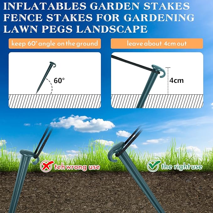 Vicenpal 18 Pcs 7 Inch Plastic Yard Stakes Inflatables Heavy Duty Plastic Garden Stakes for Tent Ground Replacement Outdoor Fence Lawn Pegs Landscape Staples Halloween Christmas Decorations (Green)