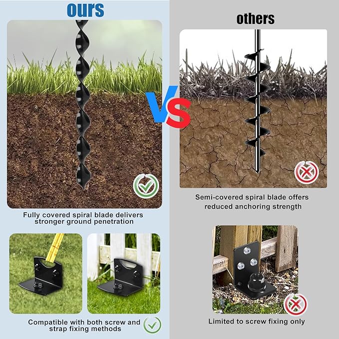 24" Heavy Duty Ground Anchors Screw in, 4 Pack Earth Anchors with Drill Adapter & Brackets, Metal Shed Anchor Kit for Storage Sheds, Mobile Home, Swing Set, Trampoline, Tent, Dog Tie-Out (No Straps)