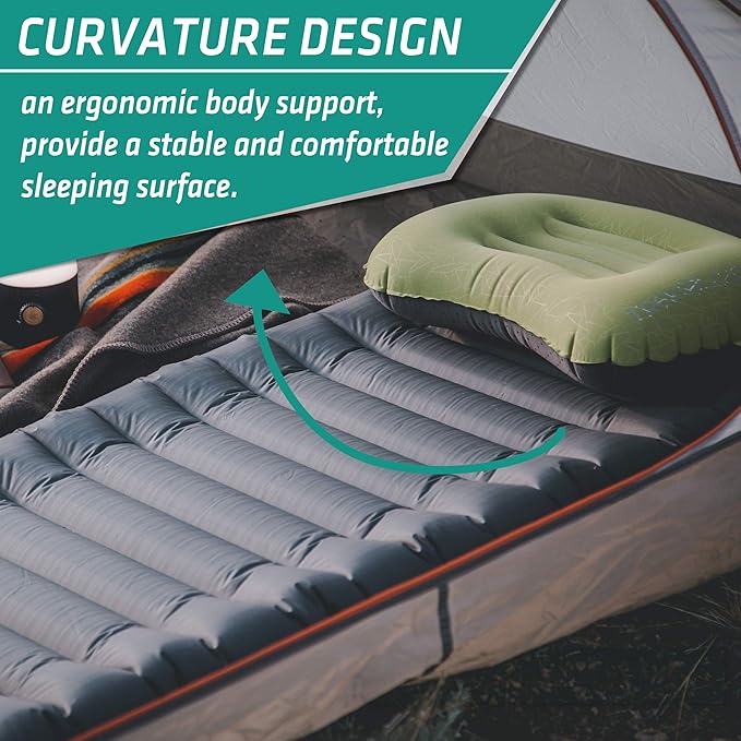 TREKOLOGY UL80 Sleeping pad & Aluft Deluxe Pillow -Inflatable Camping Sleeping Mat, Ultralight Backpacking Pillow for Camping Hiking Travel. Compact Lightweight Inflating Sleeping System.