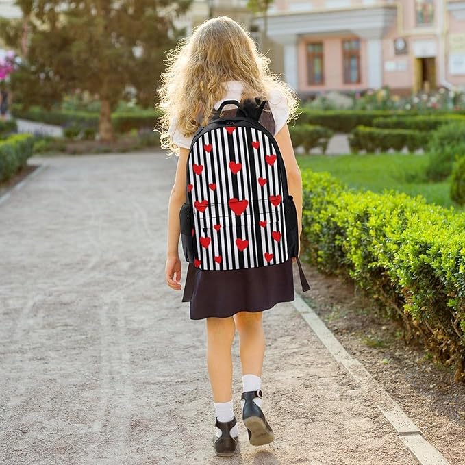 Daypack Lightweight Multipurpose Anti-Theft Black And White Stripes Hearts Shoulder Bag Large Capacity Laptop Book Bag Rucksack With Adjustable Shoulder Straps
