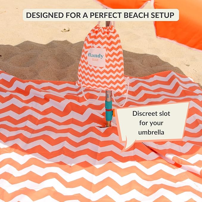 Plush Microfiber Beach Blanket, Extra Large Beach Mat for 3-6 Persons, Sandproof, Windproof | Hole for Umbrella, Corner Sand Pockets to Fight Wind (Bag for Blanket Included)