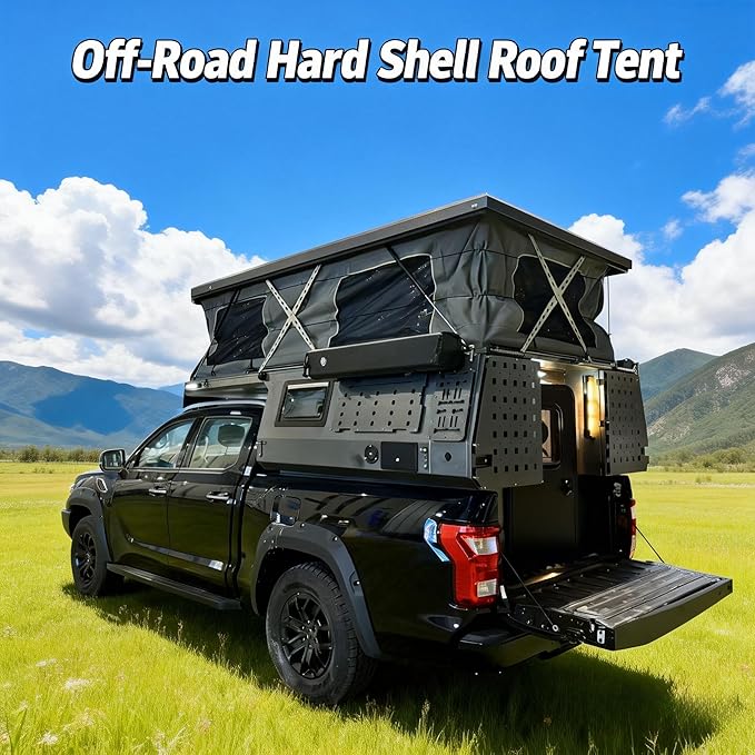 4 Season Truck Tent - All-Weather Hard Shell Pop Up Camper with Insulated Roof and 1500mm Waterproof Fabric for Pickup Trucks, Fast Deploy Design