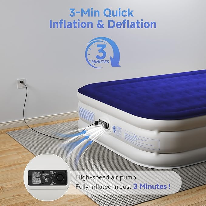 Sebor Air Mattress Full with Built-in Pump 18", Comfortable Self-Inflating Air Mattress with High-Speed Pump, Durable Blow Up Mattress Full with Storage Bag for Guests, Camping, Travel