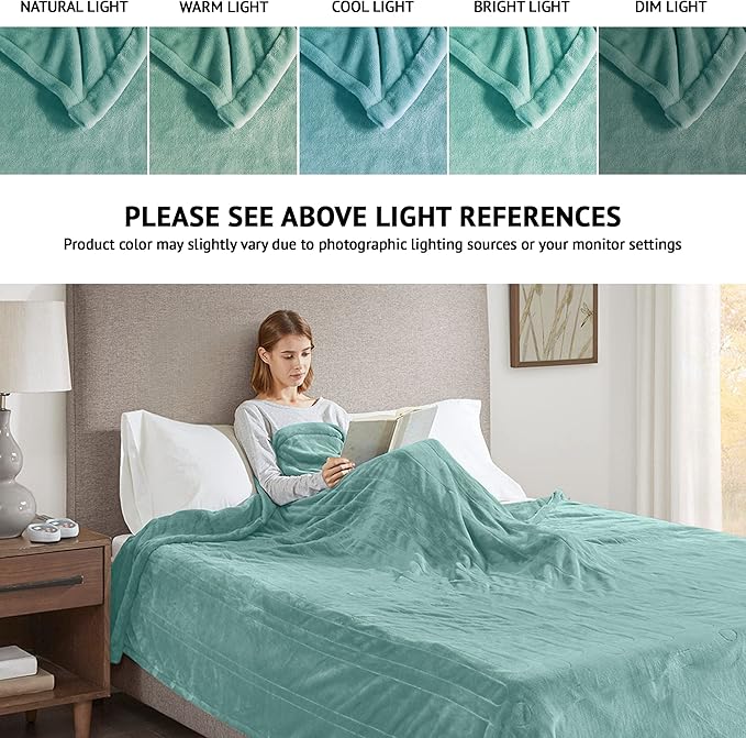 Beautyrest Heated Plush Elect Electric Blanket with 20 Heat Level Setting Controllers Equip with Secure Comfort Technology and 10 Hours Auto Shut Off, Twin: 62x84, Aqua,BR54-0903