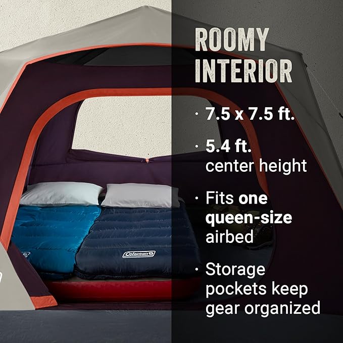 Coleman Skylodge Instant Tent with Rainfly, 4/6/8 Person Family Tent Sets Up in a Minute, Includes Pre-Attached Poles & Carry Bag, Made of PFAS-Free Materials