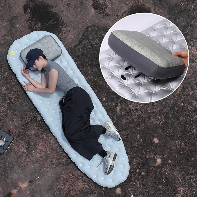 Inflatable Camping Pillow Ultralight Down Fill Inflatable Pillow for Neck Lumbar Support Compressible Compact Travel Pillow for Camping, Hiking, Backpacking, Office M