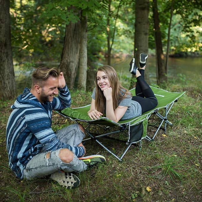 Alpcour Folding Camping Cot – Deluxe Collapsible Single Person Bed in a Bag w/Pillow for Indoor & Outdoor Use – Ultra Lightweight, Comfortable, Heavy Duty Design Holds Adults & Kids Up to 300 Lbs
