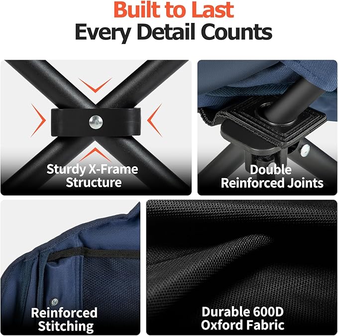 Overmont Oversized XL Camping Chair for Adults - 400lbs Support Heavy-Duty Padded Folding Chair with Side Pocket Cup Holder Cooling Bag for Outdoor Sports Garden Beach Fishing Lawn Blue