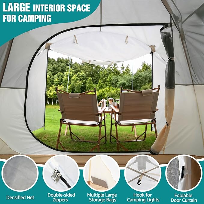 Chihee Camping Tents Pop-Up Portable Tent Outdoor Shelter,Family Tent 2 Doors Instant Set up Large Weatherproof Tent 4 Seasons Tents with Screened Porch Room Awning Include Rain Fly Carry Bag Hiking