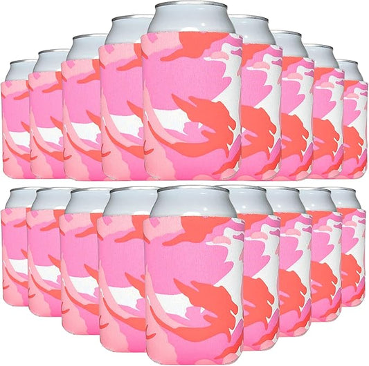 TahoeBay Blank Beer Can Cooler Sleeves (25-Pack) Bulk Sublimation Blanks for Vinyl Plain Soft Foam Can Sleeves Coolers for Soda Cans & Bottles Black, White, Assorted Solid Color (Pink Camo)