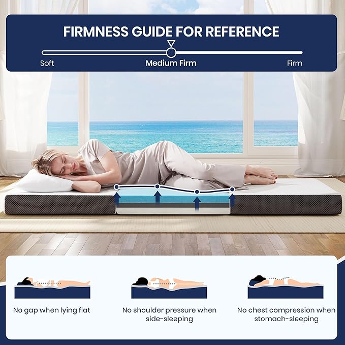 Hanherry 4 Inch Foldable Mattress Single Size, Tri-Folding Portable Memory Foam Topper Floor Bed with Storage Bag, Washable Cover for Travel, Camping, RV, Guest