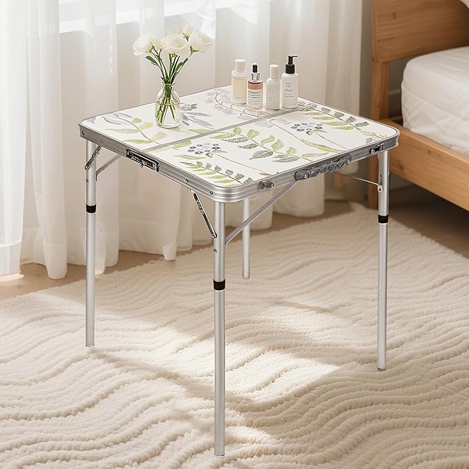 RedSwing Square Camping Table 2ft Portable Pinic Table Adjustable Height Small Card Table Aluminum Foldable Lightweight with Carry Handle for Outdoor Indoor Hiking Camp BBQ Beach