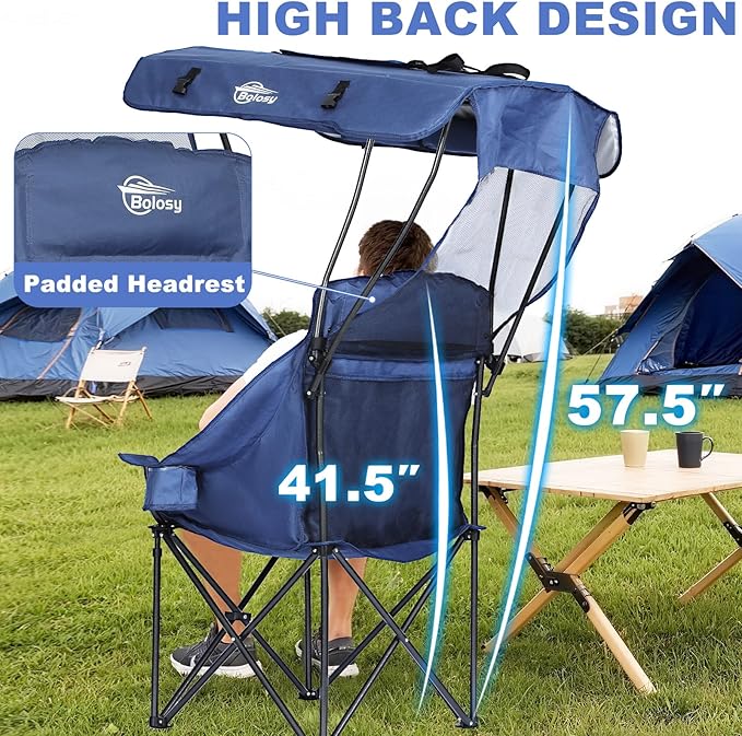 2 Pack Camping Chair with Canopy Oversized Beach Chair with Canopy Shade Folding Canopy Chair for Camping, Beach, Fishing, Sports - High Back, Padded Headrest, Cup Holder, Pocket - Support 400 LBS