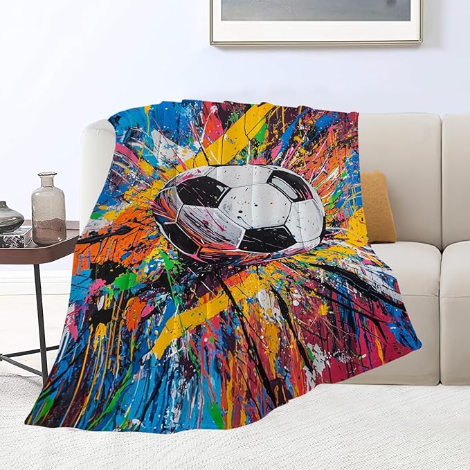 Graffiti Soccer Blanket Banksy Sport Throw Blankets Gifts for Girls Boys Kids Soccer Lover Soft Cozy Fleece Plush for Couch Sofa Bed 50"x40"