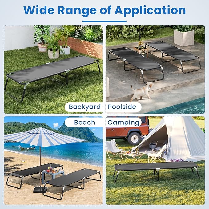 GYMAX Folding Camping Cot 2 Pack, Portable Ultralight Compact Sleeping Cot Bed for Adults with Oxford Fabric, for Outdoor Travel Backpacking Hiking Patio Home Office, 330LBS (2, Black)