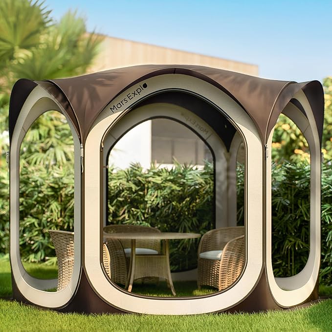 Screen Pop Up House Room Tent, Canopy Sun Shade Shelter for Patio, Backyard, Deck & Outdoor Activities, Portable Gazebo, Not Waterproof, 10'x10', Brown