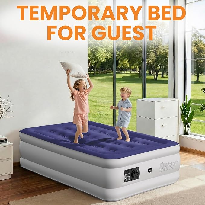 Twin Air Mattress with Built-in Pump, 18 Raised Inflatable Air Mattress, 500 lbs Max Honeycomb Comfortable Air Bed with Storage Bag, for Camping, Home and Guest Use