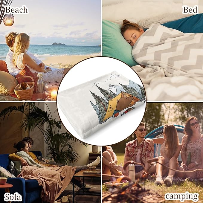 Camping Blanket, Campings Essentials, Camping Gifts for Women Men Unique, Camper Accessories, Camper Must Haves Decor for Christmas Birthday Fathers Day Mothers Day, Fleece Throw Blanket 60”×50”
