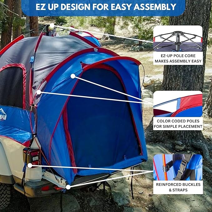 Pittman - Truck Bed Tent with EZ-UP Design - Truck Tent for Camping - Includes Rain Fly, Extra Wide Entry, Oversize Air Mesh & Porch Cover - Premium Truck Bed Camper