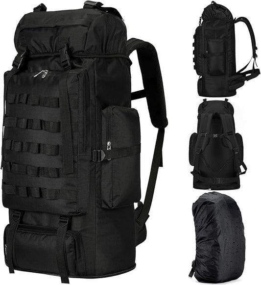 70L/100L Large Camping Hiking Backpack with Rain Cover, Waterproof Molle Rucksack Military Tactical Backpack, Lightweight Backpacking Daypack for Trekking Climbing Outdoor