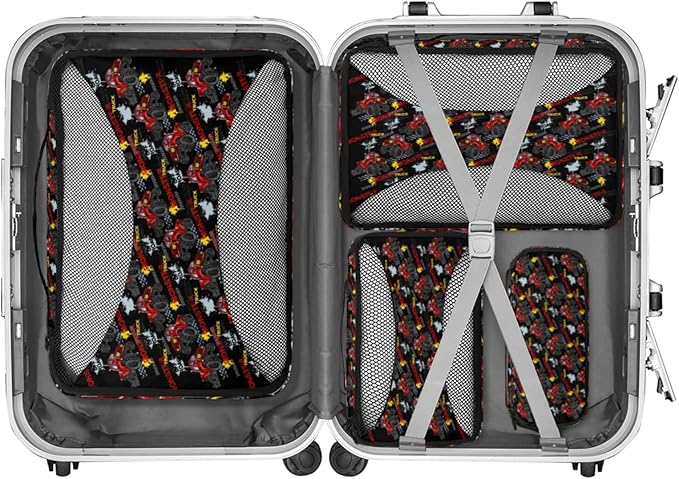 Monster Truck Red Compression Packing Cubes for Travel,Expandable Cubes Storage Bag Carry on Luggage Organizers for Toiletry Clothes Shoe Accessories 4 Set