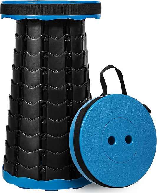 Upgraded Collapsible Stool, Portable Folding Stool with Load Capacity 500lbs for Adults, Sturdy Telescopic Seat for Camping Fishing Hiking BBQ, Blue