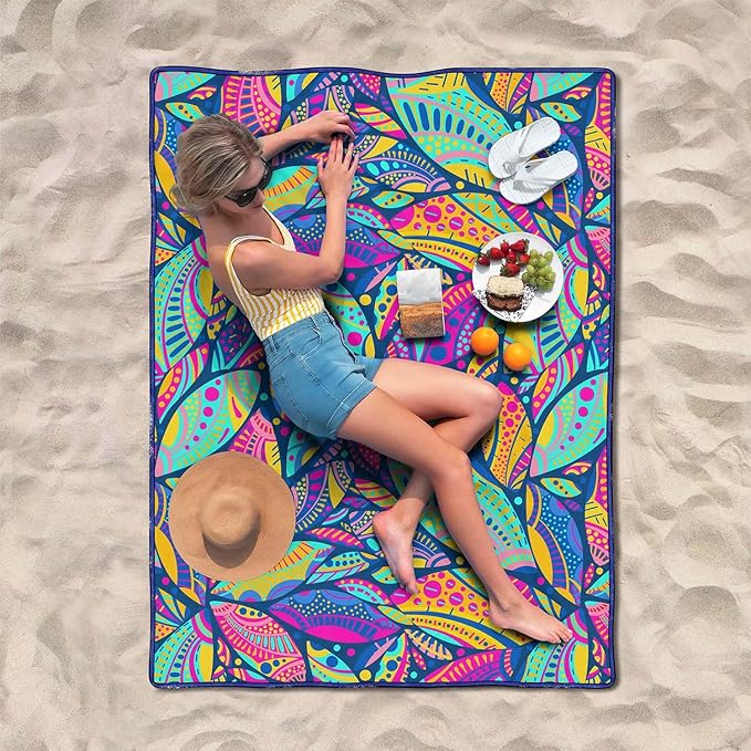 Waterproof Picnic Blankets Foldable & Portable 60''x80'' Boho Picnic Mat for Outdoors, Large Washable Picnic Blanket for Travel Camping Beach, Park Grass Picnic Blanket Accessories for Adults