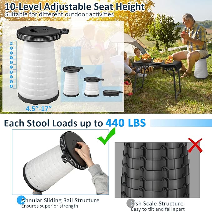 Tangkula 3 Piece Camping Set, Folding Table with 2 Collapsible LED Stools, Carry Handle, Portable & Lightweight for Outdoor Hiking Camp Picnic Fishing