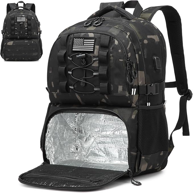 Laptop Lunch Backpack for Men - 40L Large Capacity Work Backpack with Lunch Compartment and USB Post, RFID Insulated Cooler Backpack for Work, Travel, Picnic, Black CM