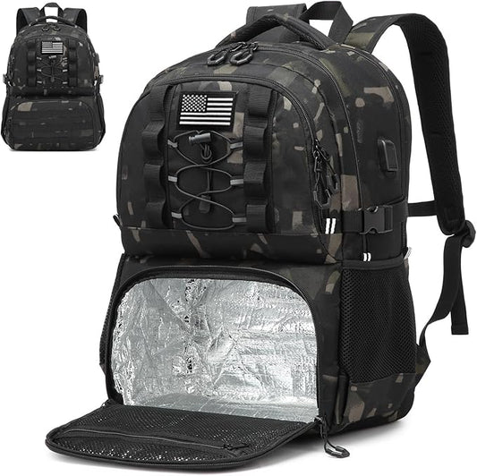 Laptop Lunch Backpack for Men - 40L Large Capacity Work Backpack with Lunch Compartment and USB Post, RFID Insulated Cooler Backpack for Work, Travel, Picnic, Black CM