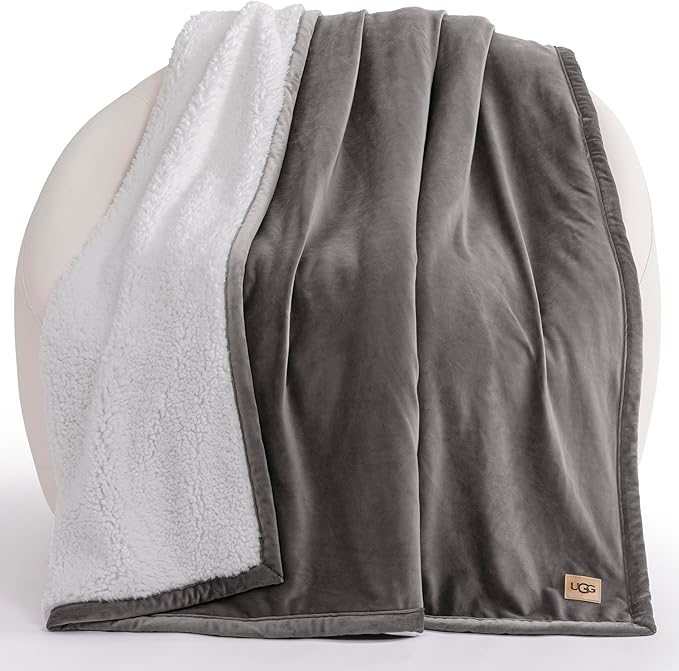 UGG Bliss Throw Blanket Plush Soft Fleece Fluffy Blankets for Bed or Couch Oversized Warm Reversible Machine Washable Medium Weight Home Decor Giftable Throw, 50-inch x 70-inch, Charcoal Grey