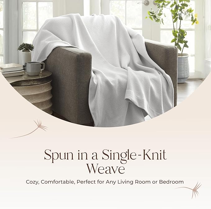100% Organic Cotton Blanket - GOTS & Fairtrade Certified Organic Cotton Throw Blanket for Bed with Soft Warm & Breathable Single Knit Weave - Great as Bedspread or Coverlet (White, Full/Queen)