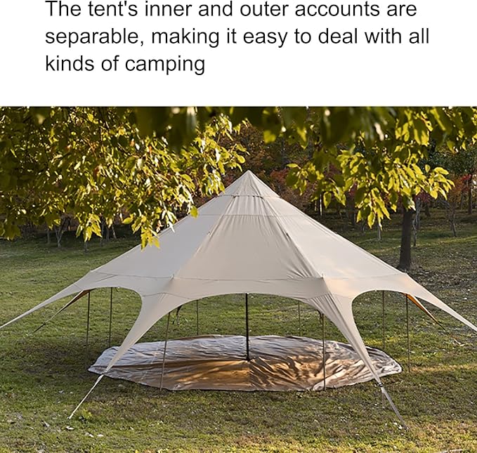 Outdoor Waterproof Cotton Canvas Tent, 4 Season Family Camping Bell Tent 8-10 Person with Stove Jacks for Glamping and Festivals and Human Shelter for Inhabiting or Leisure(Beige)