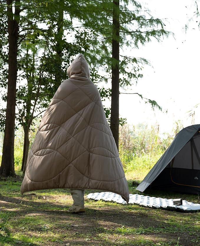 iClimb Heated Camping Blanket with Hood and Battery Pack (Khaki)