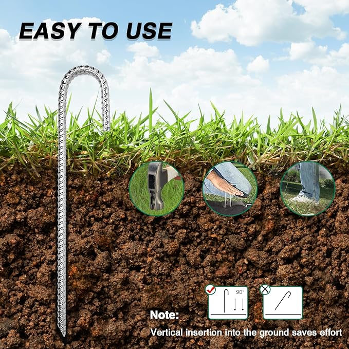 12 Inch Rebar Stakes Heavy Duty, 10 Pack Garden Stake J-Hook, Galvanized Rust Proof Metal Stakes for Tent, Landscape,Outdoor Decorations, Fabric Ground Cover, Tube Fixing (Silver, J-12in-10pc)