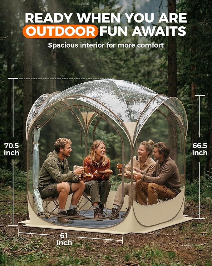 Pop Up Sports Pod Tent 5×5 FT, Clear Bubble Weather Pod Camping Tent for 2-4 Person, Instant Outdoor Shelter with Floor Mat & Cover, Portable Tent for Backyard Patio Sports Events