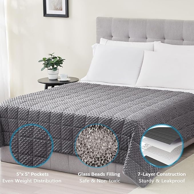 L'AGRATY Weighted Blanket - 48"x72" 10lbs Minky Dots Heavy Blanket with Glass Beads Soft Breathable for All-Season Summer Fall Winter Thick Comfort for Sleeping