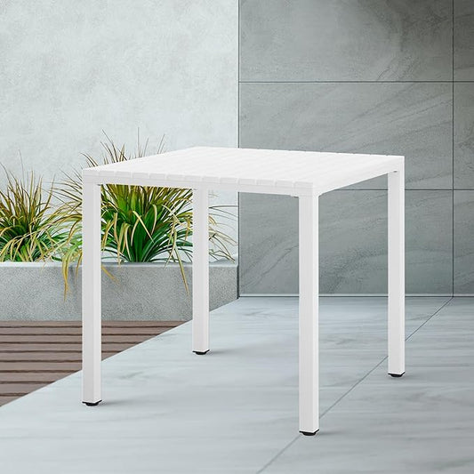 Costaelm Outdoor Dining Table for 4, Square Metal Patio Table, 4-Person Weather Resistant Steel Slat Table for Lawn Garden Backyard, White