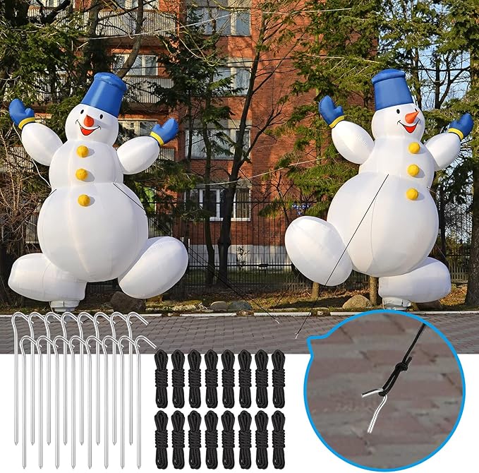 Inflatable Yard Stakes for Inflatables, Metal Tent Stakes Heavy Duty and 5 Feet Tethers with Hooks for Holiday Inflatable Decorations Camping Xmas Decoration(64 Pcs)