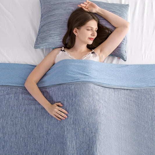 Elegear Revolutionary Cooling Blanket Queen Absorbs Heat to Keep Body Cool for Night Sweats, Arc-Chill Cool 3.0 Fiber Q-Max>0.5 for Hot Sleepers, Lightweight Summer Cold Blankets for Sleeping, Blue