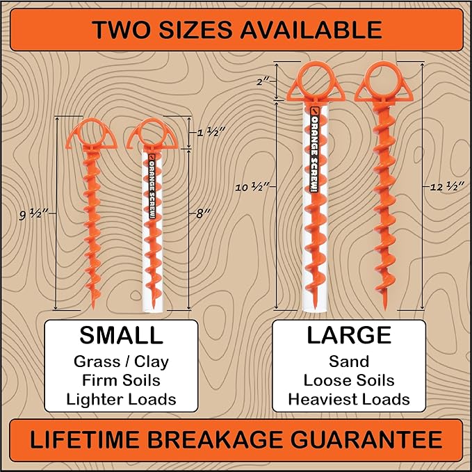 Ultimate Ground Anchors: Heavy Duty Screw-in Tent Stakes for High Wind, Sand, Canopies, and Camping - Made in USA, Included T-Grip Tool - (Large, Single Pack, Orange)