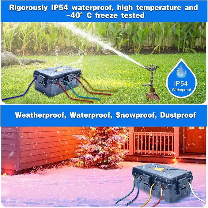 Hrensaw Medium Outdoor Electrical Box(10.6x5.5x4.5inch),Weatherproof Connection Box w/6 Cable Entry,IP54 Waterproof Cord Cover Protect Power Strip,Timer,Plug,Holiday Lights,Premium Gray