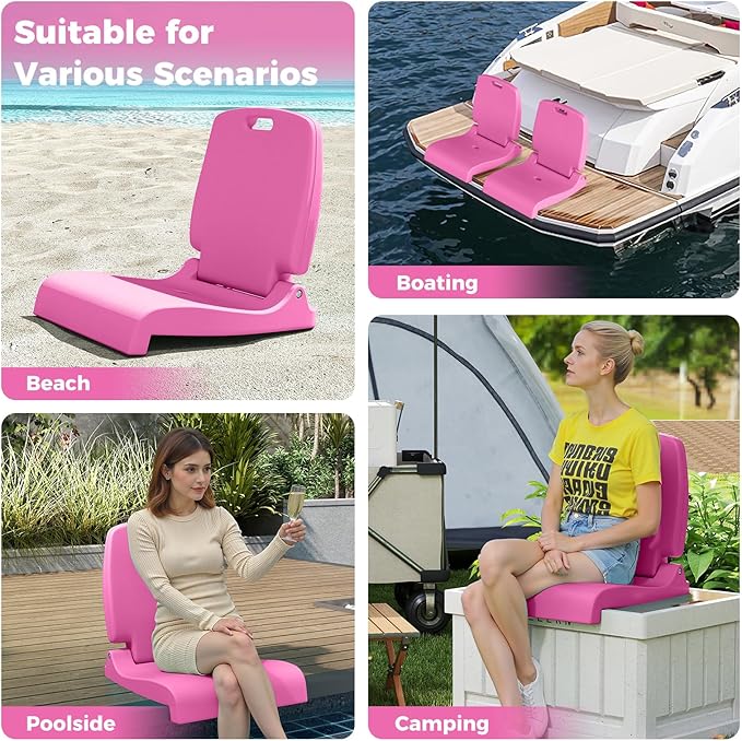 GYMAX Foldable Poolside Chairs for Edge of Pool, Portable Pool Chair with Handle, Drainage Hole, Lightweight Folding Flip Seat for Beaches, Camping, Fishing, Tailgating, Lawn (Bright Pink,1)