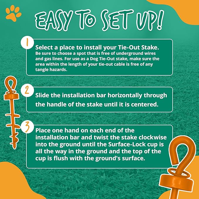 IntelliLeash Heavy Duty Tie-Out Stake: Surface-Lock Technology for Pulling and Bending Prevention, 360-Degree Swivel Ring, Weather-Resistant Coating for Maximum Durability and Tangle-Free Design