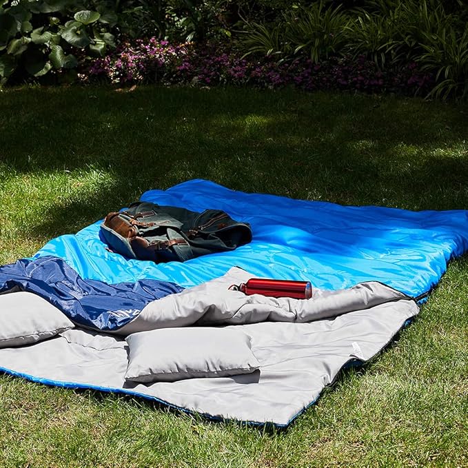 oaskys Double Sleeping Bag for Adults with 2 Pillows - Queen Size XL Waterproof Sleeping Bag for All Season Camping Hiking Backpacking 2 Person Sleeping Bags for Cold Weather & Warm