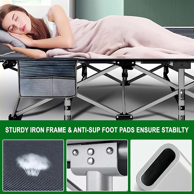 Camping Cot for Adluts, Sleeping Portable Bed Folding Outdoor Cot for Camping W/Soft Pad, Cement Grey