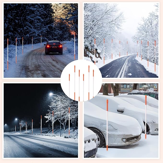 500 Pcs 48 Inch Driveway Marker Driveway Reflectors 1/4 Inch Dia Plow Stakes Reflective Driveway Markers Poles Fiberglass Snow Stakes with Reflective Tape for Easy Visibility