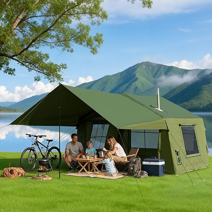 Inflatable Tents for Camping, Large Blow Up Tent with Hand Pump, Easy Setup InflatableTent 4 Season Tent, Waterproof Oxford Air Glamping Tents for Camping Adult 4/6/8/10/12 Person